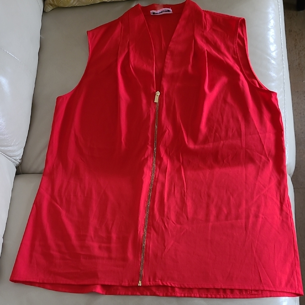Calvin Klein Red Sleeveless Zip-Up Top